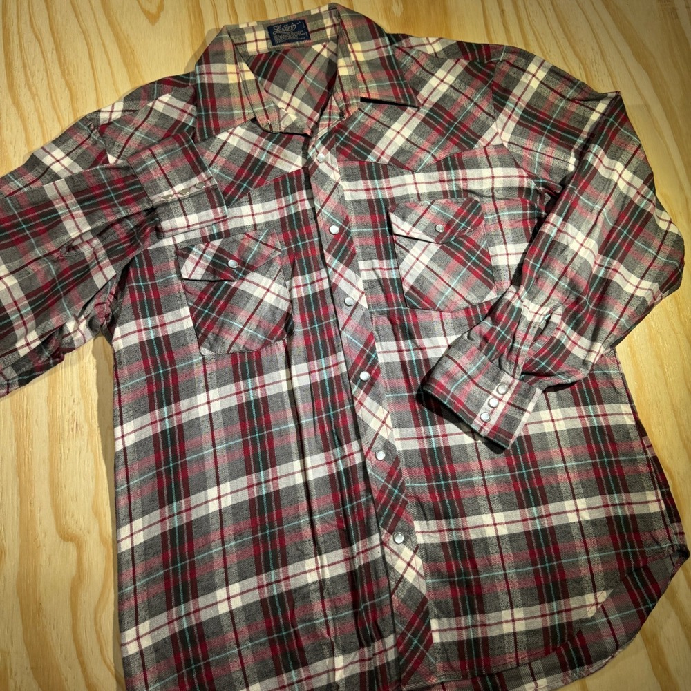 80s 90s Lariat Men's Vintage Plaid Flannel Pearl Snap Western Workwear Shirt  L